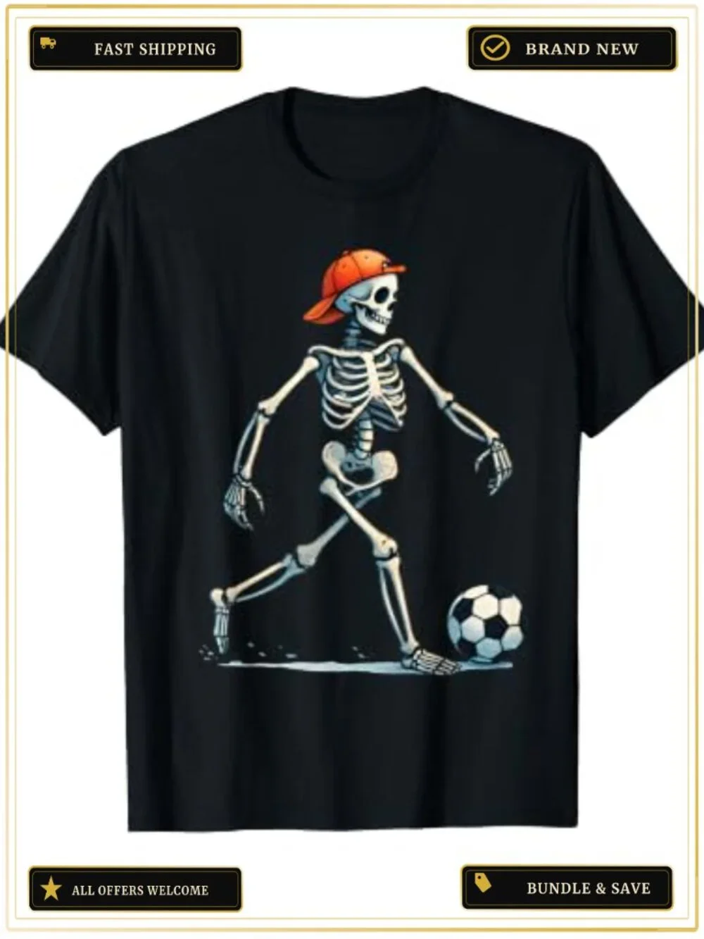 Skeleton Soccer Halloween Costume Tee Retro Spooky
